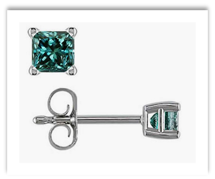 Blue Diamond Princess Cut Stud Earrings