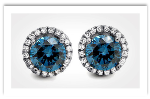 Blue Diamond Round Stud Earrings