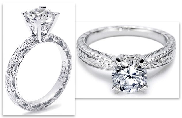 Tacori Engagement Rings - crescent silhouette and engraved